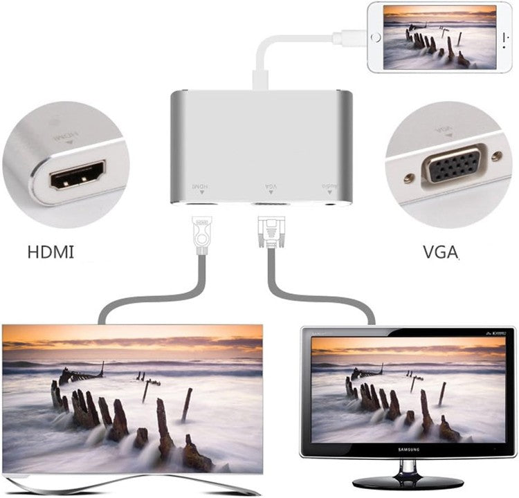 Adaptateur Audio Lightning vers HDMI VGA, câble convertisseur Plug and Play 2 en 1 pour iPhone 7 / 7 Plus / 6 / 6 Plus…