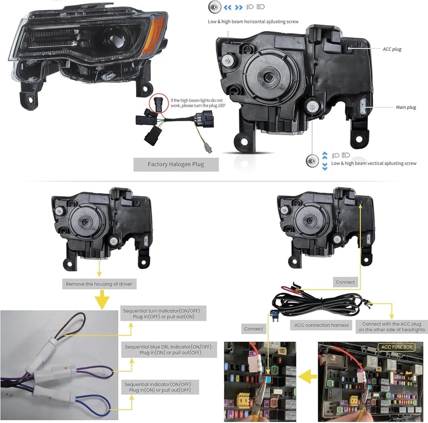 LED bloc optique avant Full LED avec Startup Animation/ Blue DRL pour 2014-2022 Jeep Grand Cherokee (WK2) – vue 9