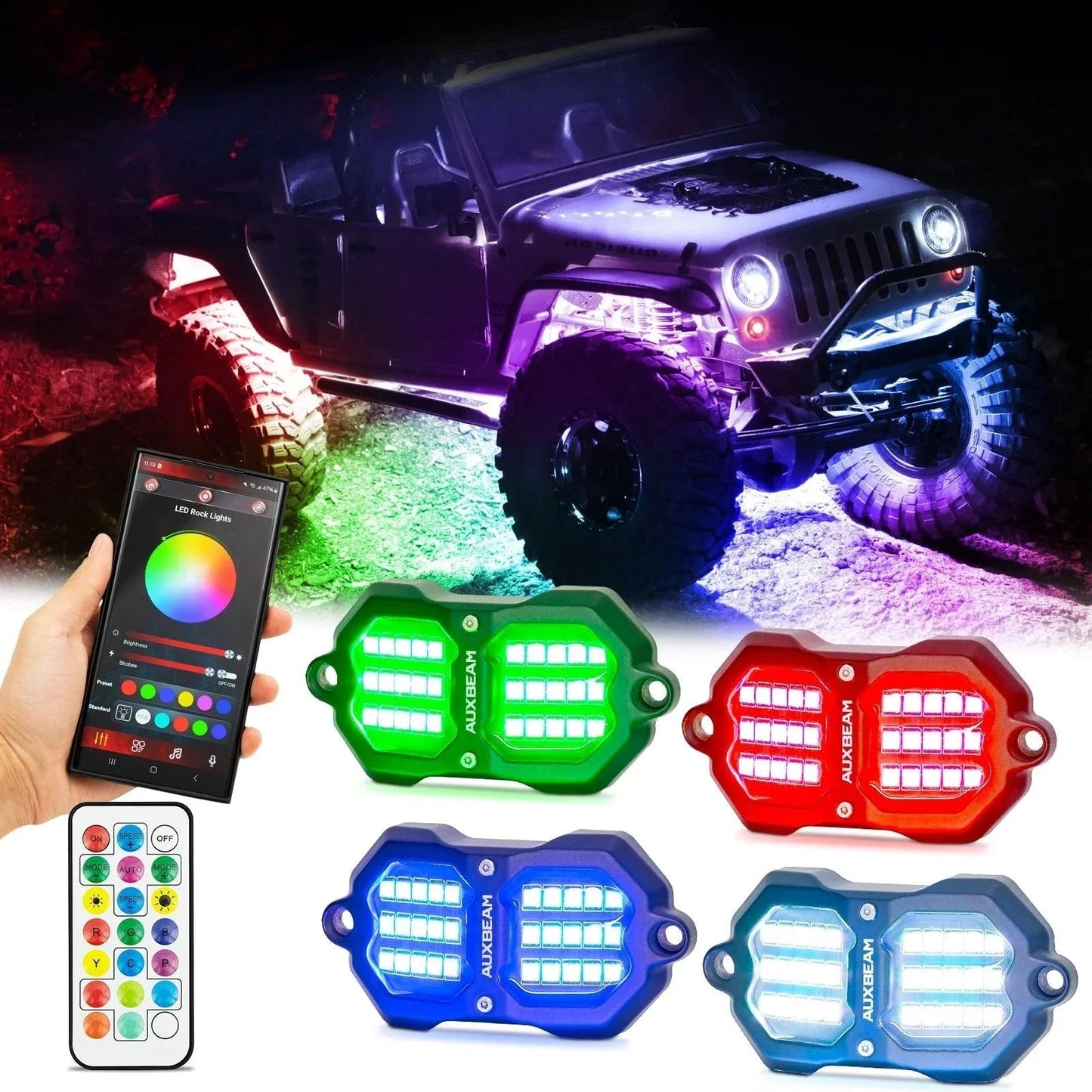 NEW Vibrant série | 4PCS RGB LED Rock Lights Kit Multicolor Neon Underglow Lights avec Bluetooth APP & Remote Control – vue…