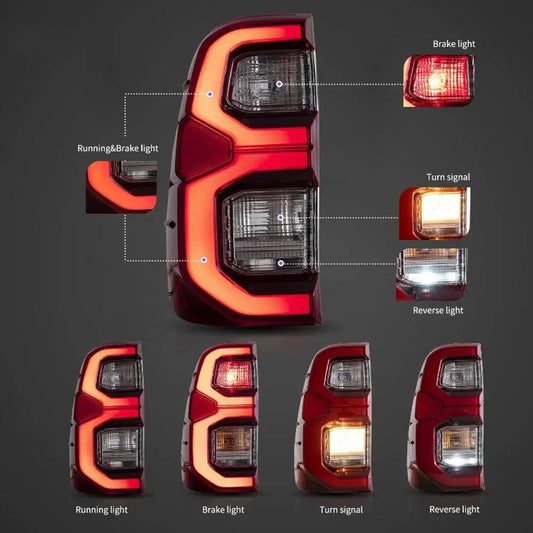 LED bloc de feux arrière avec dynamique animation lumineuse d’accueil pour 2015–2022 Toyota Hilux SR5 8th Gen (GUN125