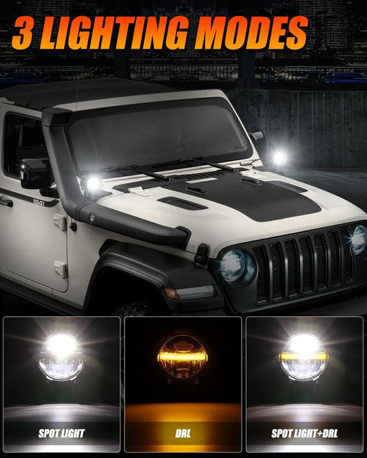 C4 série | 4″ 110 W 11 000 lm projecteurs LED compacts tout-terrain LED feux longue portée avec orange DRL – vue 2