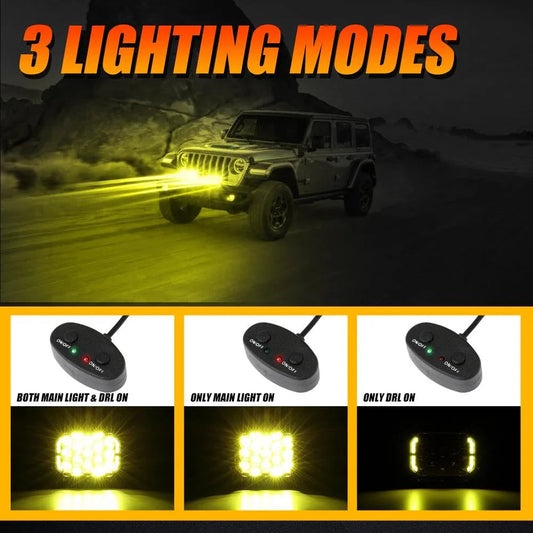 7×5″ rectangulaire projecteurs LED compacts orange Spot feux longue portée avec DRL pour ATV UTV side-by-side 4×4 – vue 2