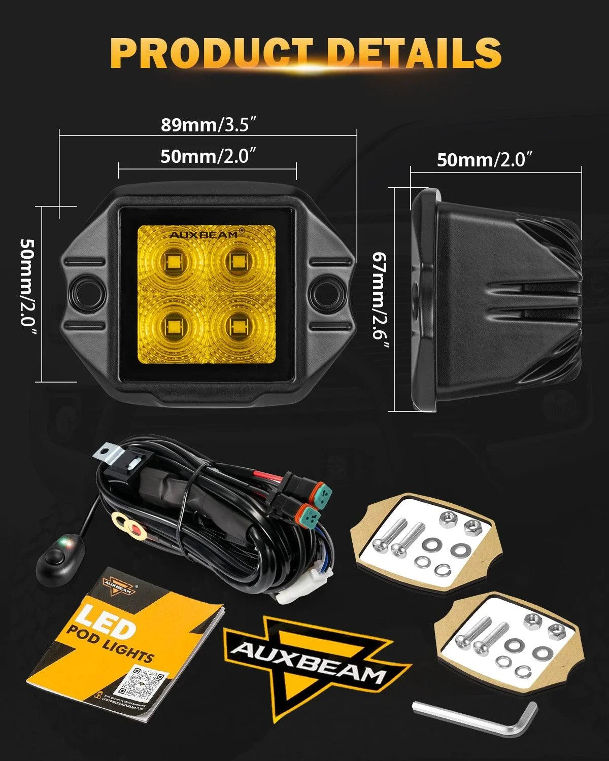 3.5Inch 40W Flush Mount LED Pod orange Flood Offroad Light – vue 7