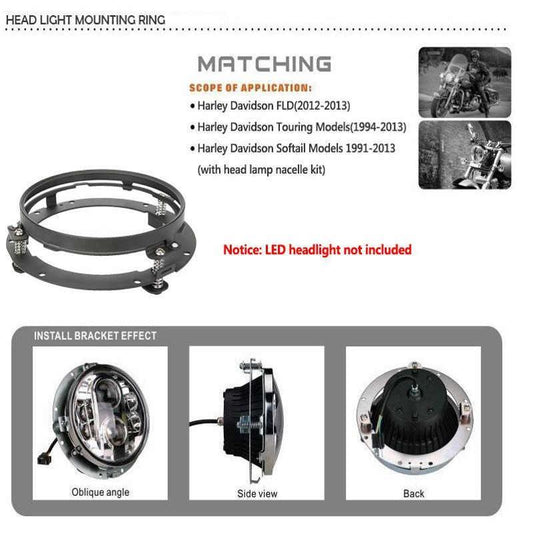 7″ rond éclairage LED anneau de montage pour HARLEY DAVIDSON modèles – vue 2 – NOVADOMIO