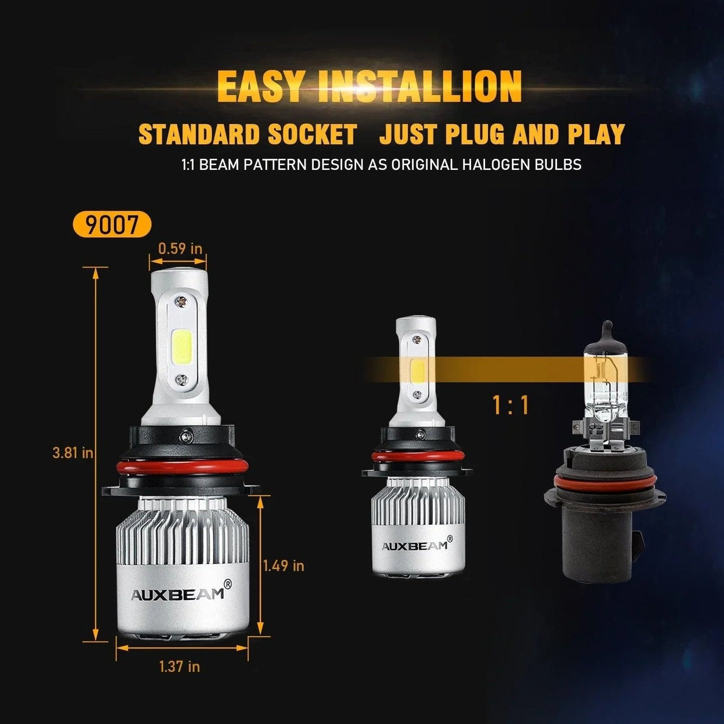 pour 2001-2019 Nissan Frontier High Low Beam 9007/HB5 Ampoules LED S2-série COB LED 270°/360° Beam 8000LM – vue 8