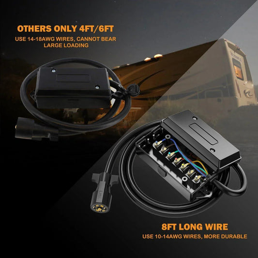 7 Way Trailer Cord, 7 Pin Trailer Plug avec 7 voies Junction Box, 8 Feet Trailer Connector Cable faisceau électrique avec