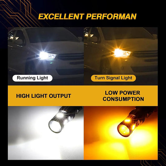 T25 3157 3156 Ampoules LED pour clignotants avant et feux de jour 300% haute luminosité bicolore à commutation blanc & orange