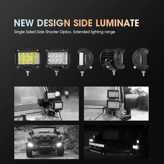 4 pièces 4″ projecteurs LED compacts faisceau combiné & Dual montant A supports inférieurs sur charnière de pare-brise pour