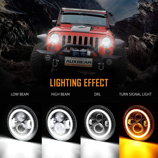AUXBEAM 7″ LED Halo phare de remplacement pour Jeep Wrangler TJ CJ JK – vue 2 – NOVADOMIO
