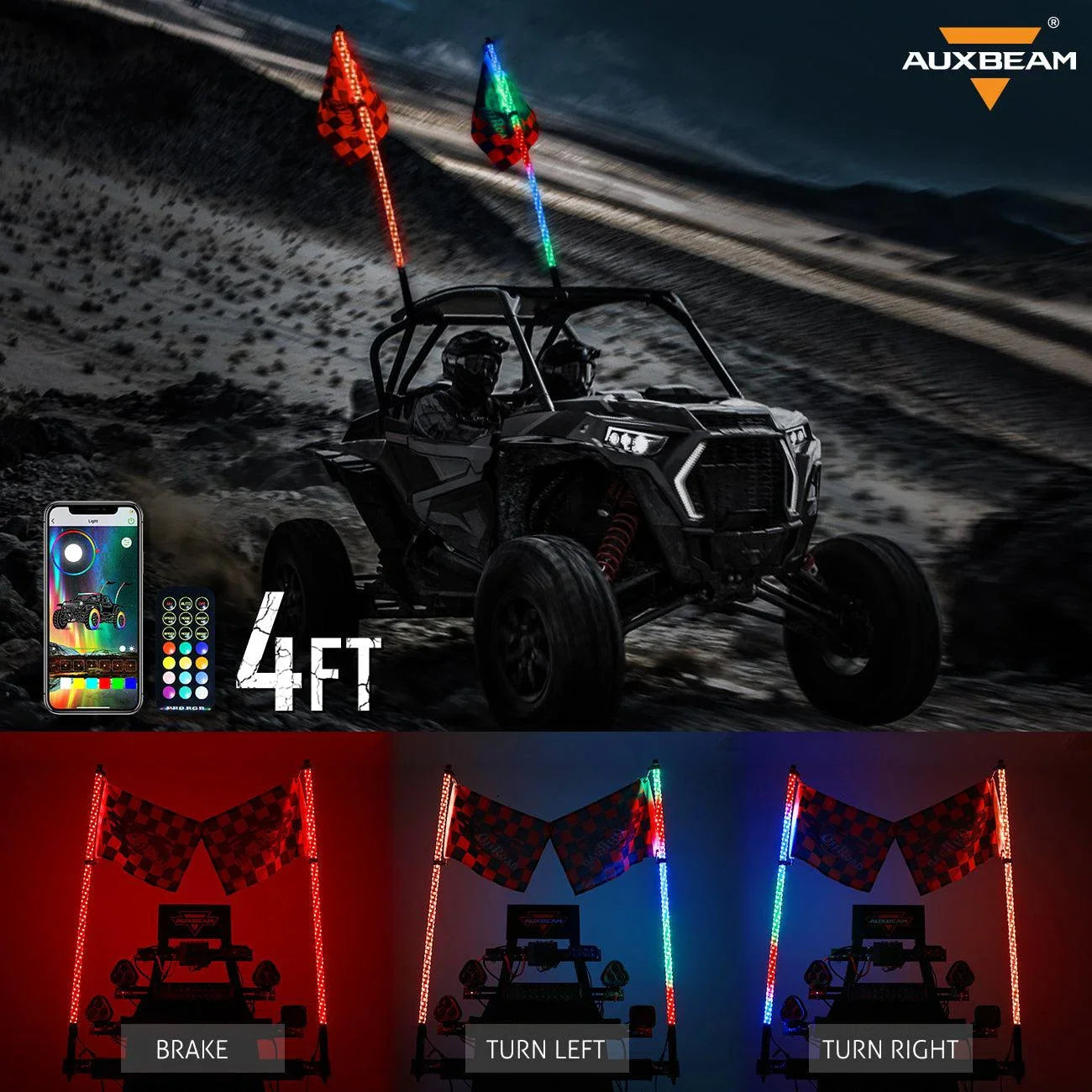 3FT/4FT LED RGB Whip Lights & Rear Pillar Flagpole Light Brackets Combo pour Can-Am Maverick X3 2017 2018 2019 2020 2021 – v…