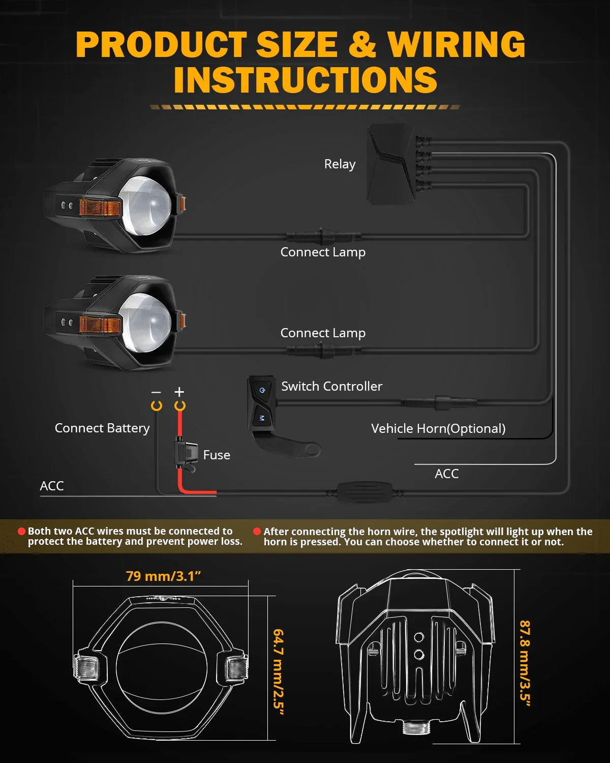 3 Inch Motorcycle LED Spotlight Bi-LED Projector Lens Headlight 120W bicolore à commutation Feux de travail LED 3+5 Light Mo…