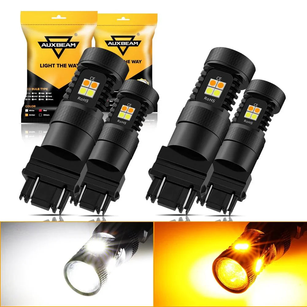 T25 3157 3156 Ampoules LED pour clignotants avant et feux de jour 300% haute luminosité bicolore à commutation blanc & orang…