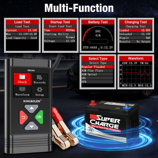 Testeur de batterie KINGBOLEN BM560 – 6/12 V, 100 à 2000 CCA – vue 2 – NOVADOMIO