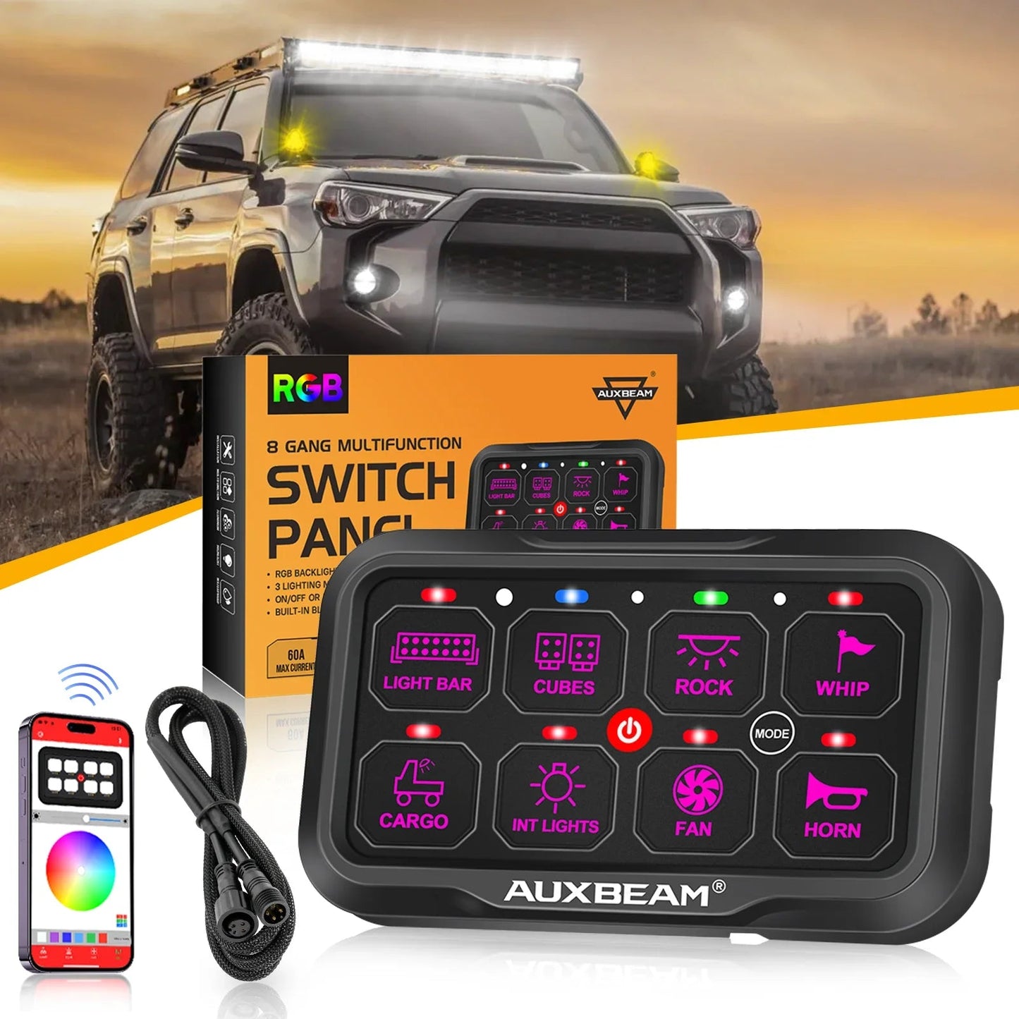AR-800 Multifunction RGB panneau de commande avec Bluetooth Controlled & 47 Inch Extension Cable(Optional) pour Toyota 4Runn…