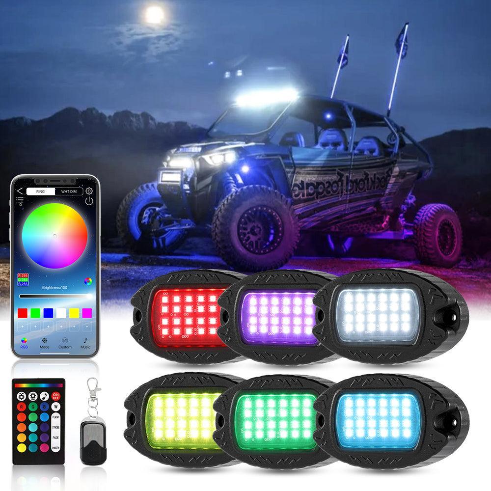 RGBW LED Rock Lights Kit avec Bluetooth APP & Télécommande sans fil, Multicolor Neon Underglow Lights avec Brake Light funct…