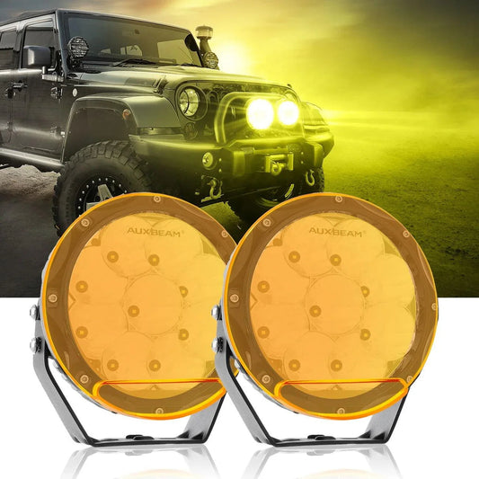 (Lot de 2) 7 pouces 90W Round faisceau longue portée Offroad Projecteurs LED longue portée w/ SAE Compliant+orange/noir