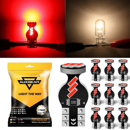 168 2825W5W T10 LED intérieur ampoules 1.5 W 300% plus lumineux rouge – 10 ampoules – vue 2 – NOVADOMIO