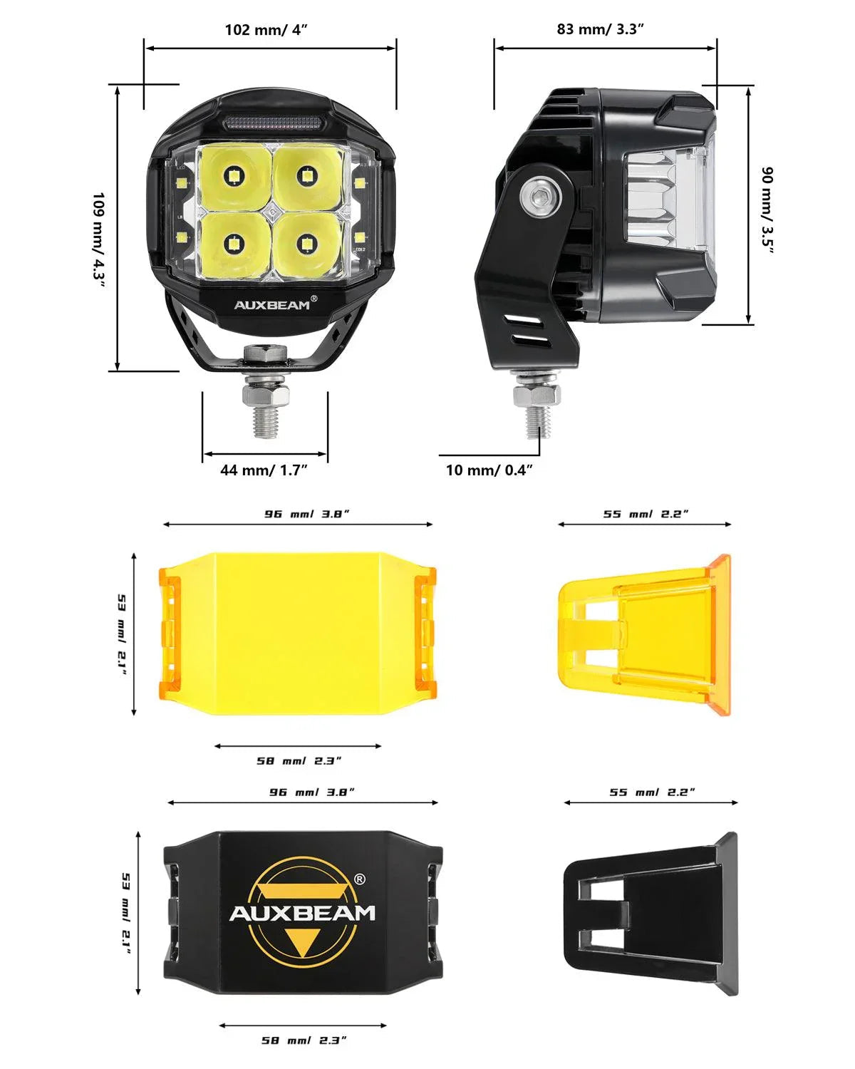 V-MAX série | 4 Inch 92W 8960LM faisceau combiné Side Shooter LED Round Pod Lights avec orange DRL – vue 11