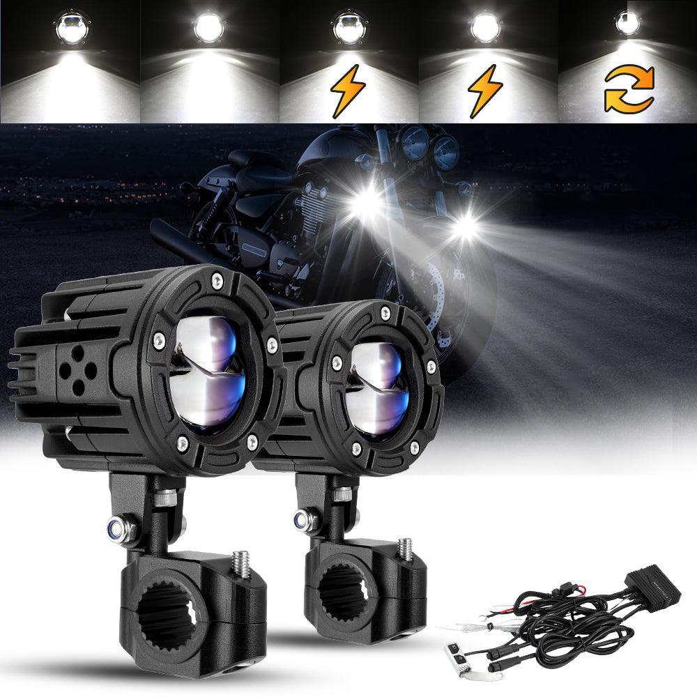 2.5 Inch Motorcycle LED Spotlight Bi-LED Projector Lens Headlight 130W 6000K Feux de travail LED 5 Light Modes pour Motorcyc…