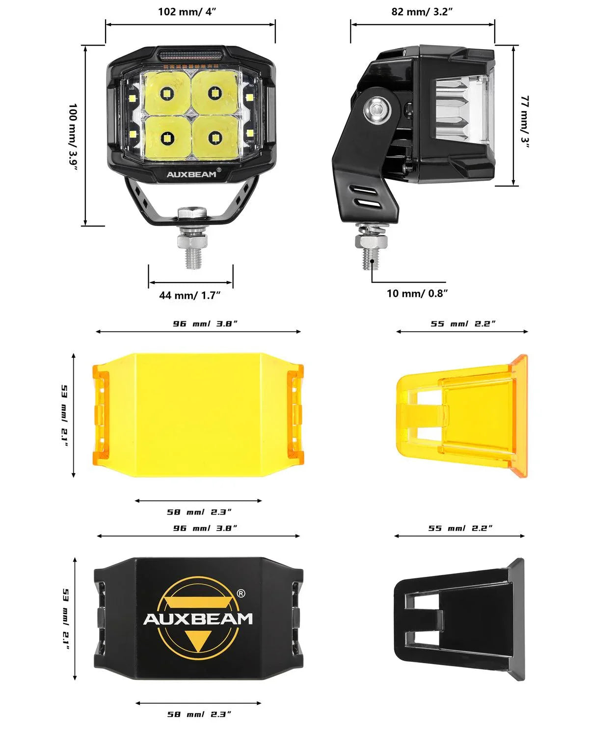 V-MAX série | 4 Inch 92W 8960LM faisceau combiné Side Shooter LED Square Pod Lights avec orange DRL – vue 13