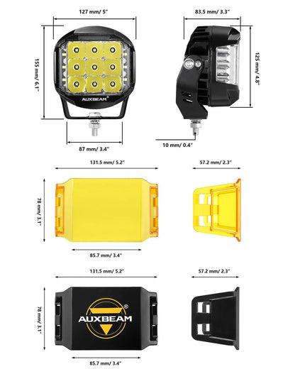 V-MAX série | 5″ 168 W 16 440 lm faisceau combiné éclairage latéral LED rond projecteurs LED compacts avec orange DRL – vue