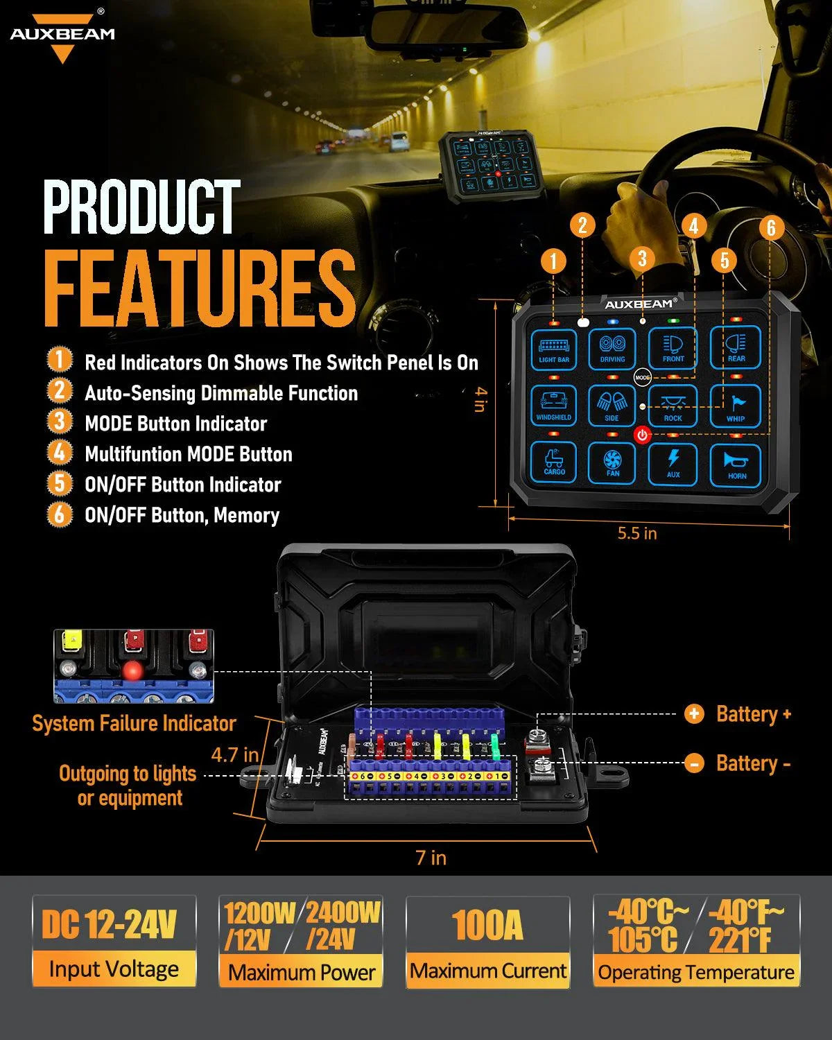 RB120 RGB panneau de commande, Toggle/ Momentary/ Pulsed Mode Supported (Two-Sided Outlet) – vue 3