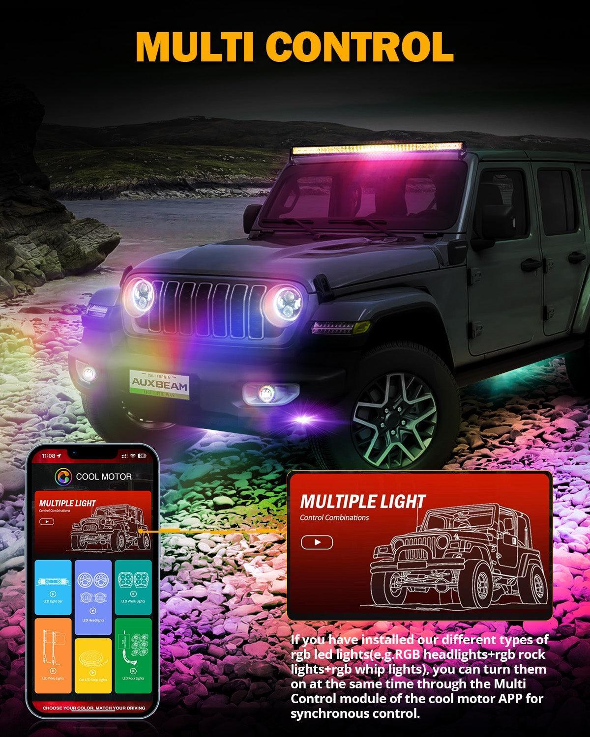 Upgraded 4 Inch LED Fog Lights avec RGB Halo Ring & clignotant Light, Bluetooth Control pour Jeep Wrangler JK/JL 2018-2024 –…