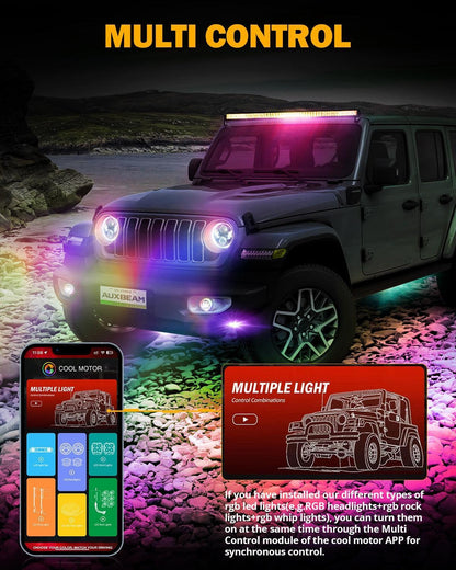Upgraded 4″ LED antibrouillards avec RGB anneau Halo & clignotant, Bluetooth commande pour Jeep Wrangler JK/JL 2018–2024