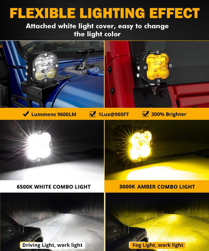 XP-ULTRA série 3″ 80 W faisceau combiné projecteurs LED compacts orange&blanc tout-terrain feux – vue 2 – NOVADOMIO