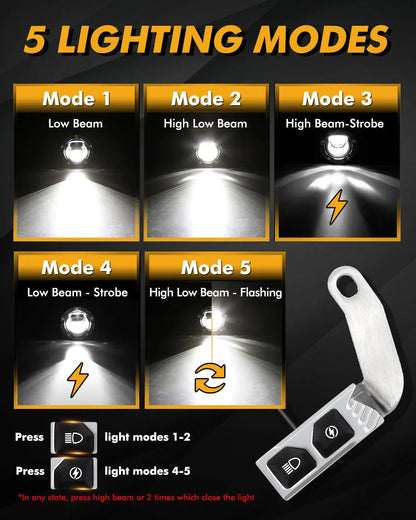2.5″ moto LED spot Bi-LED lentille projecteur phare 130 W 6 000 K Feux de travail LED 5 modes d’éclairage pour moto SUV ATV
