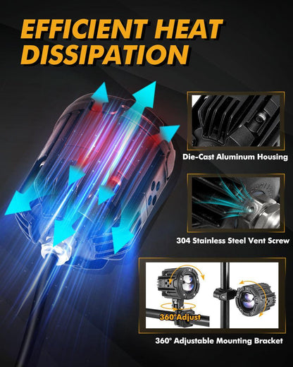 2.5″ moto LED spot Bi-LED lentille projecteur phare 130 W 6 000 K Feux de travail LED 5 modes d’éclairage pour moto SUV ATV