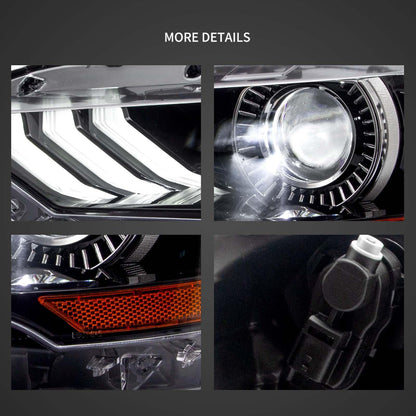 LED bloc optique avant RGB projecteur double faisceau pour 2018-up Ford Mustang 6th Gen noir – vue 4 – NOVADOMIO
