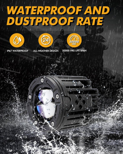 2.5″ moto LED spot Bi-LED lentille projecteur phare 130 W 6 000 K Feux de travail LED 5 modes d’éclairage pour moto SUV ATV