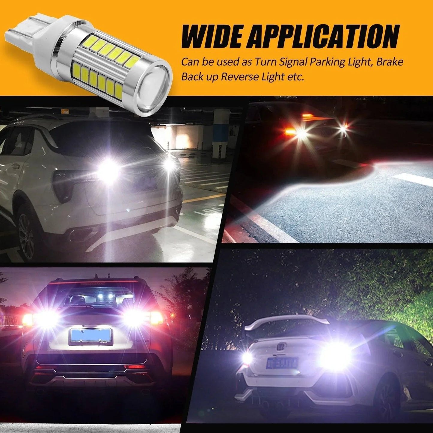 T20 7443 7440 LED recul/clignotant/Brake Tail Light 20W 4000LM 6500K blanc 33LED série – 2 ampoules – vue 3