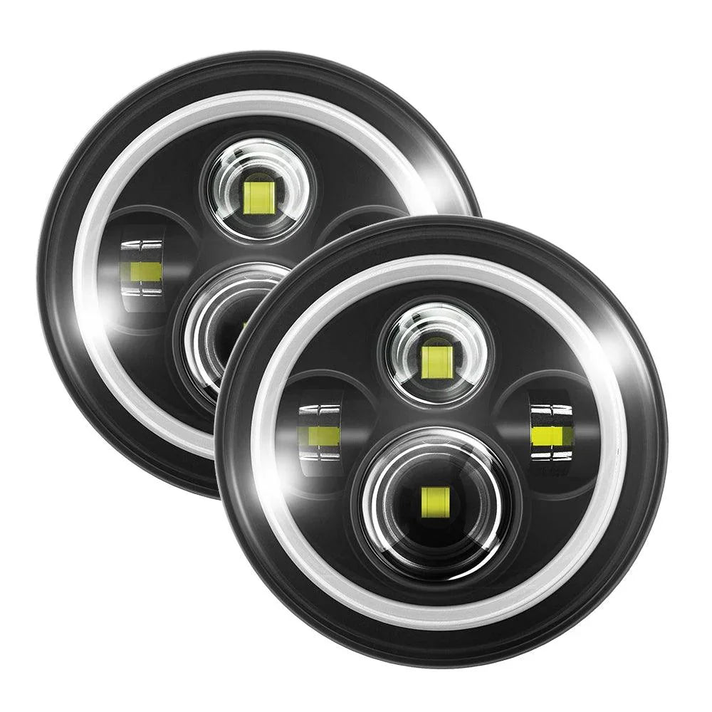 7 Inch LED Headlight Replacement avec Halo Ring+ H4 LED Headlight Brightness Intensifier Wiring Harness pour Jeep Wrangler J…