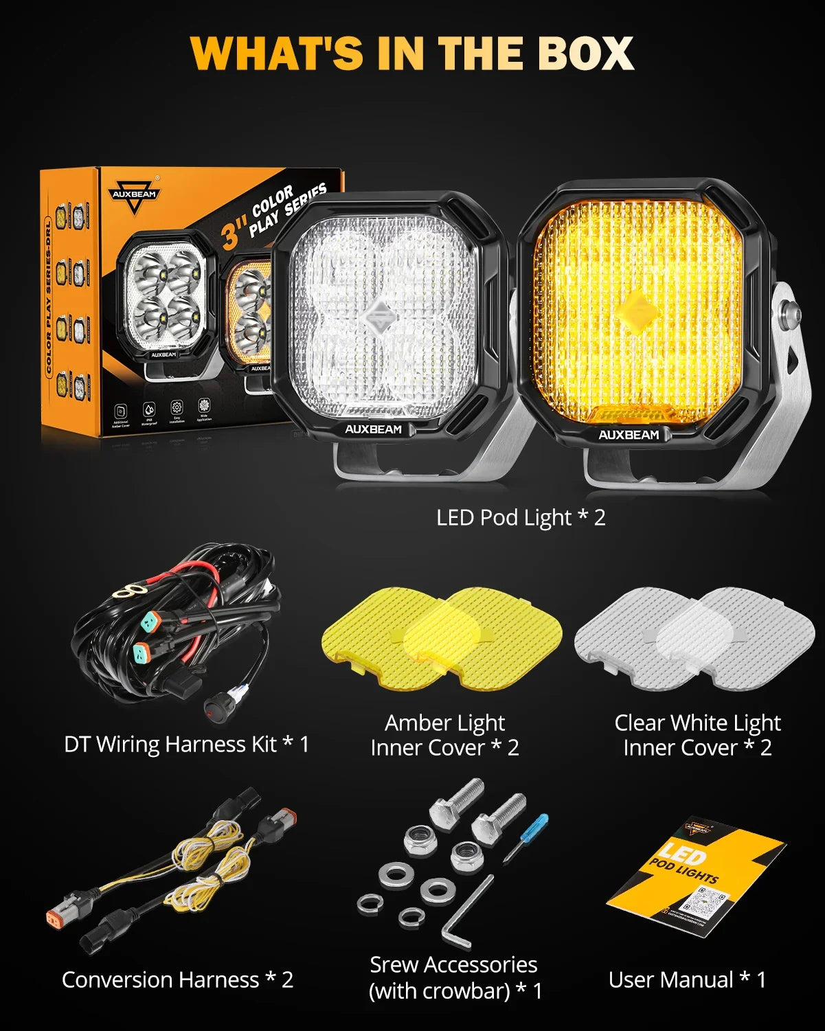 Color Play série 3 Inch 100W Flood Projecteurs LED compacts tout-terrain avec blanc DRL & orange clignotant Lights – vue 6
