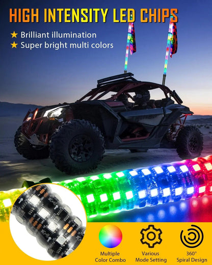 New 3.8FT LED RGB fouets LED avec clignotant & feu stop, Bluetooth APP/ télécommande – vue 2 – NOVADOMIO