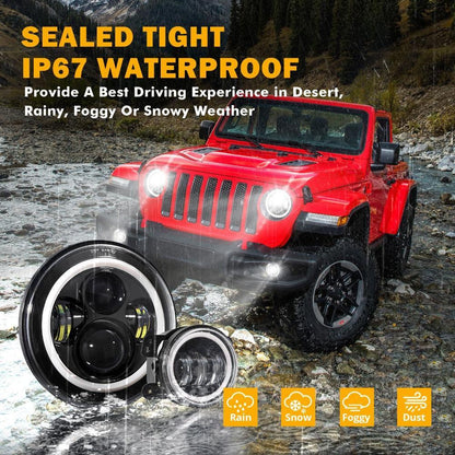 7″ phares LED+4″ LED antibrouillards kit avec Halo DRL clignotant High feux de croisement pour Jeep Wrangler JK JKU TJ LJ