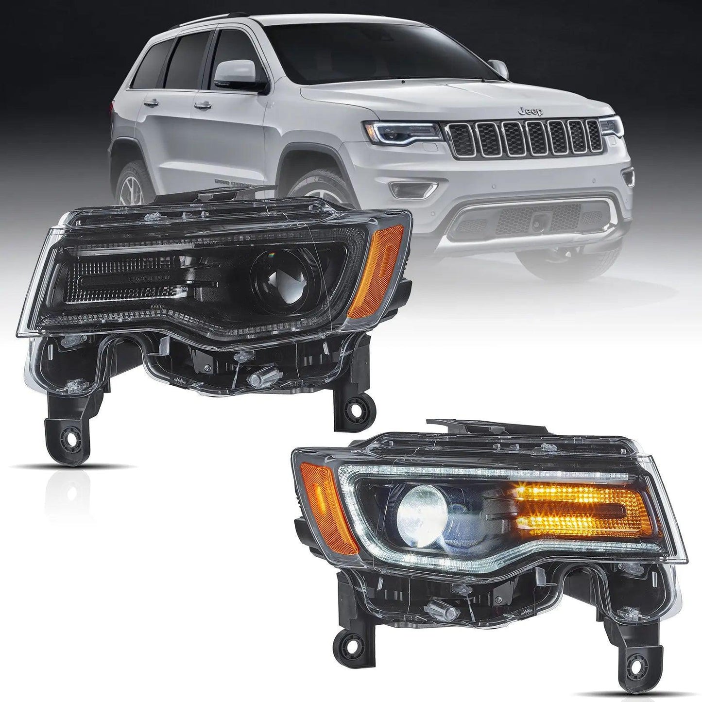 LED bloc optique avant Full LED avec Startup Animation/ Blue DRL pour 2014-2022 Jeep Grand Cherokee (WK2）