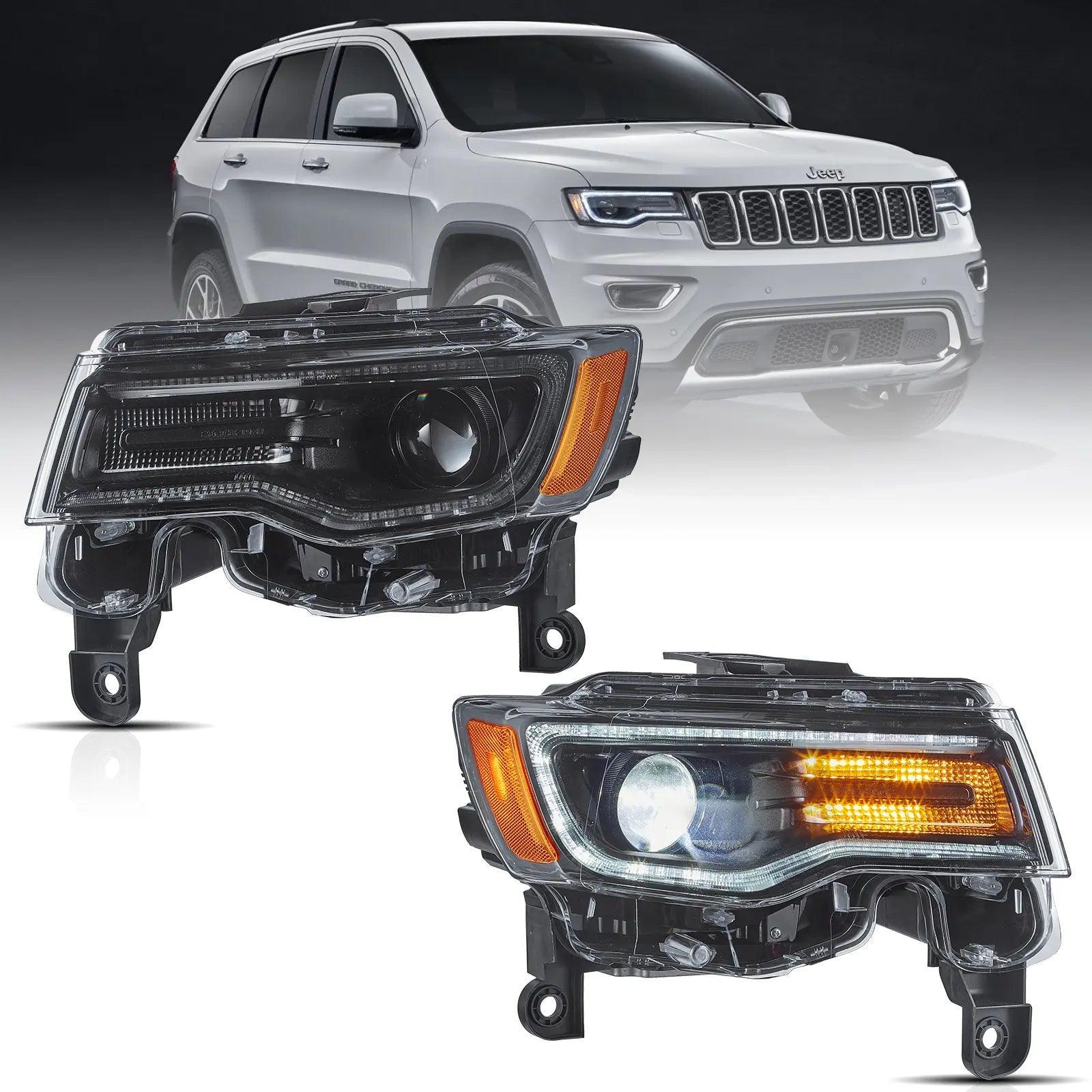 LED bloc optique avant Full LED avec Startup Animation/ Blue DRL pour 2014-2022 Jeep Grand Cherokee (WK2）
