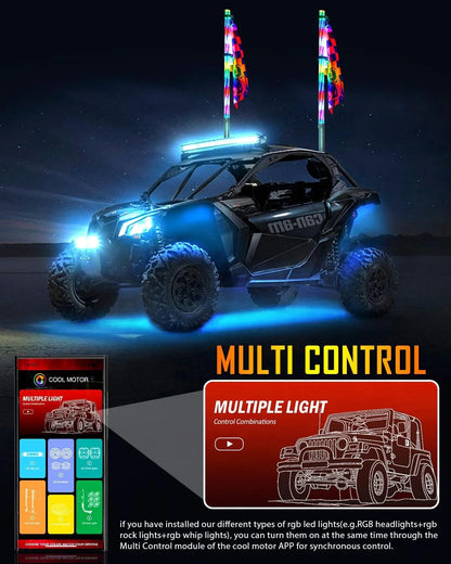 New 2.8FT LED RGB fouets LED avec clignotant & feu stop, Bluetooth APP/ télécommande – vue 5 – NOVADOMIO