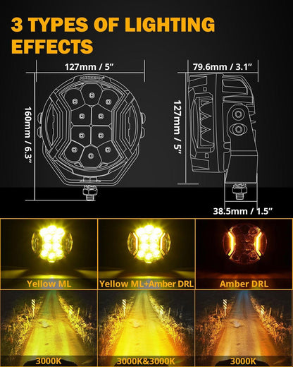 V-ULTRA série 6/8 pièces 5″ 172 W éclairage LED latéral orange DRL avec faisceau d’alimentation – vue 8 – NOVADOMIO