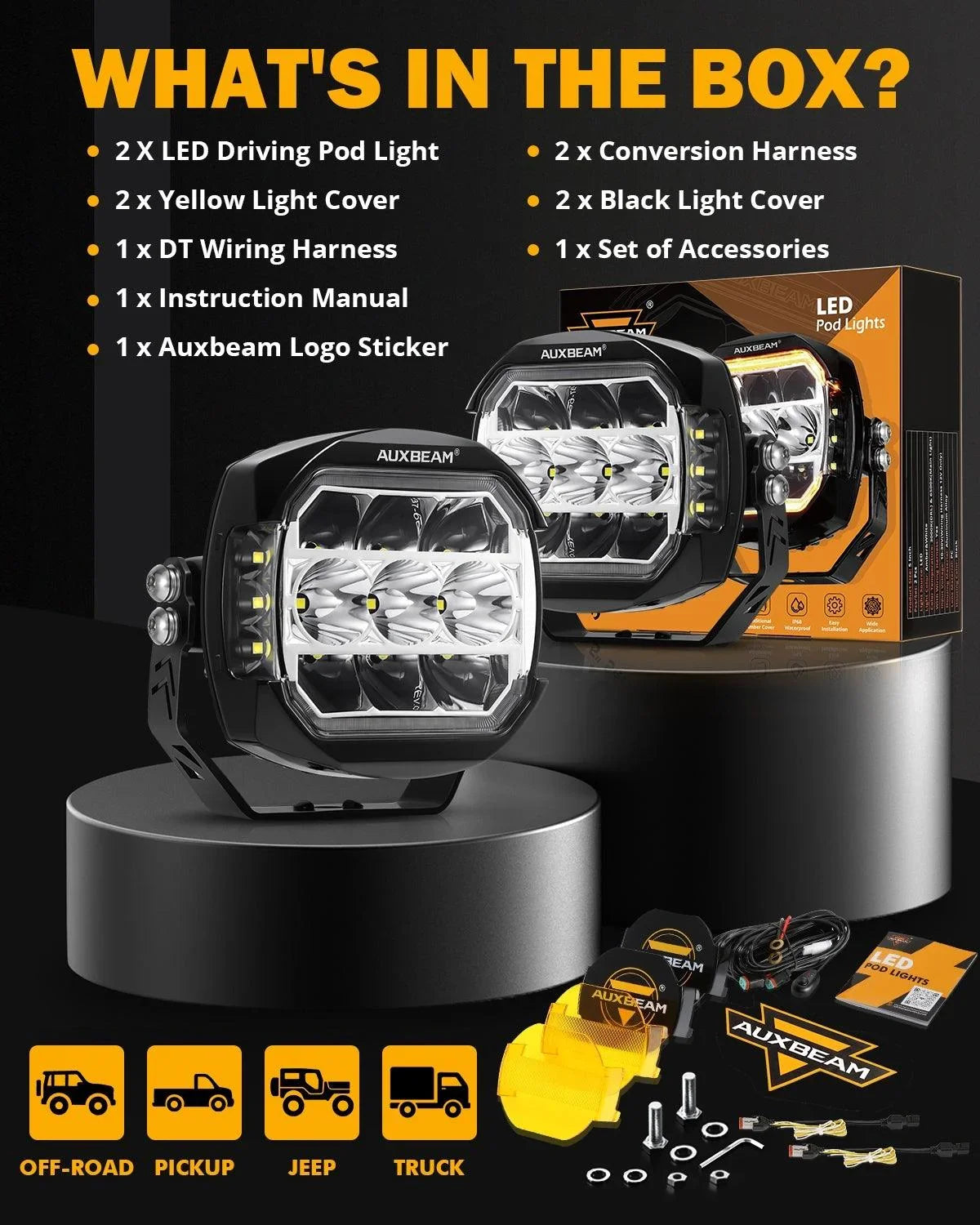 XP-ULTRA série 5 Inch 174W LED Side Shooter Pod Lights avec blanc DRL&orange clignotant Light – vue 7