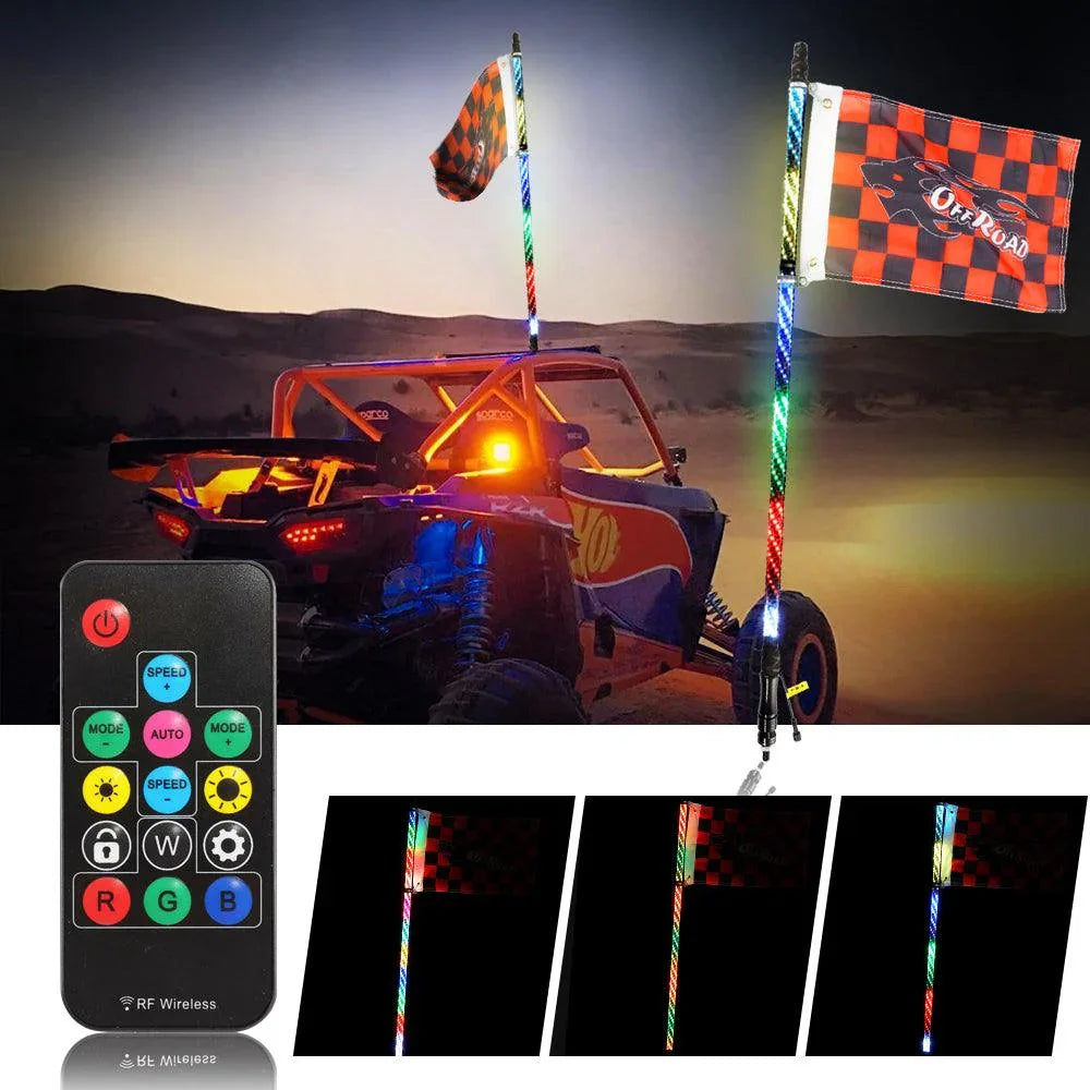 3FT RGB LED Whip Light Rotating Color Changing Flag Pole avec Remote Control