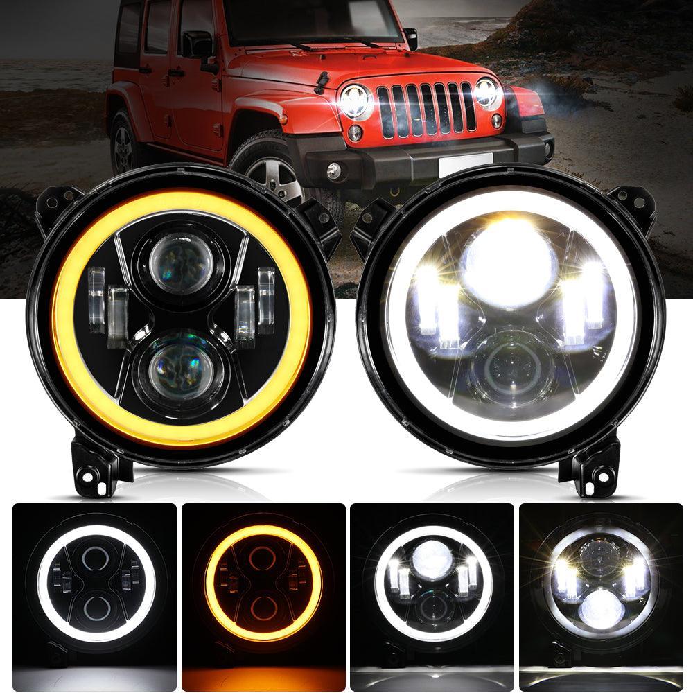 (2pcs/set) 9 Inch LED Headlights avec DRL Halo Ring pour Jeeps Wrangler JL Jeep Gladiator JT 2018 2019 2020 2021 2022