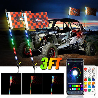 3FT/4FT LED RGB fouets LED avec Bluetooth/ télécommandé + fouet LED supports de montage pour UTV, ATV, véhicule tout-terrain
