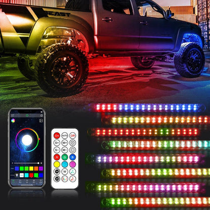 Magic Dream couleur RGB éclairage sous caisse LED Strip feux Kit avec Bluetooth APP & Télécommande sans fil avec fonction feu