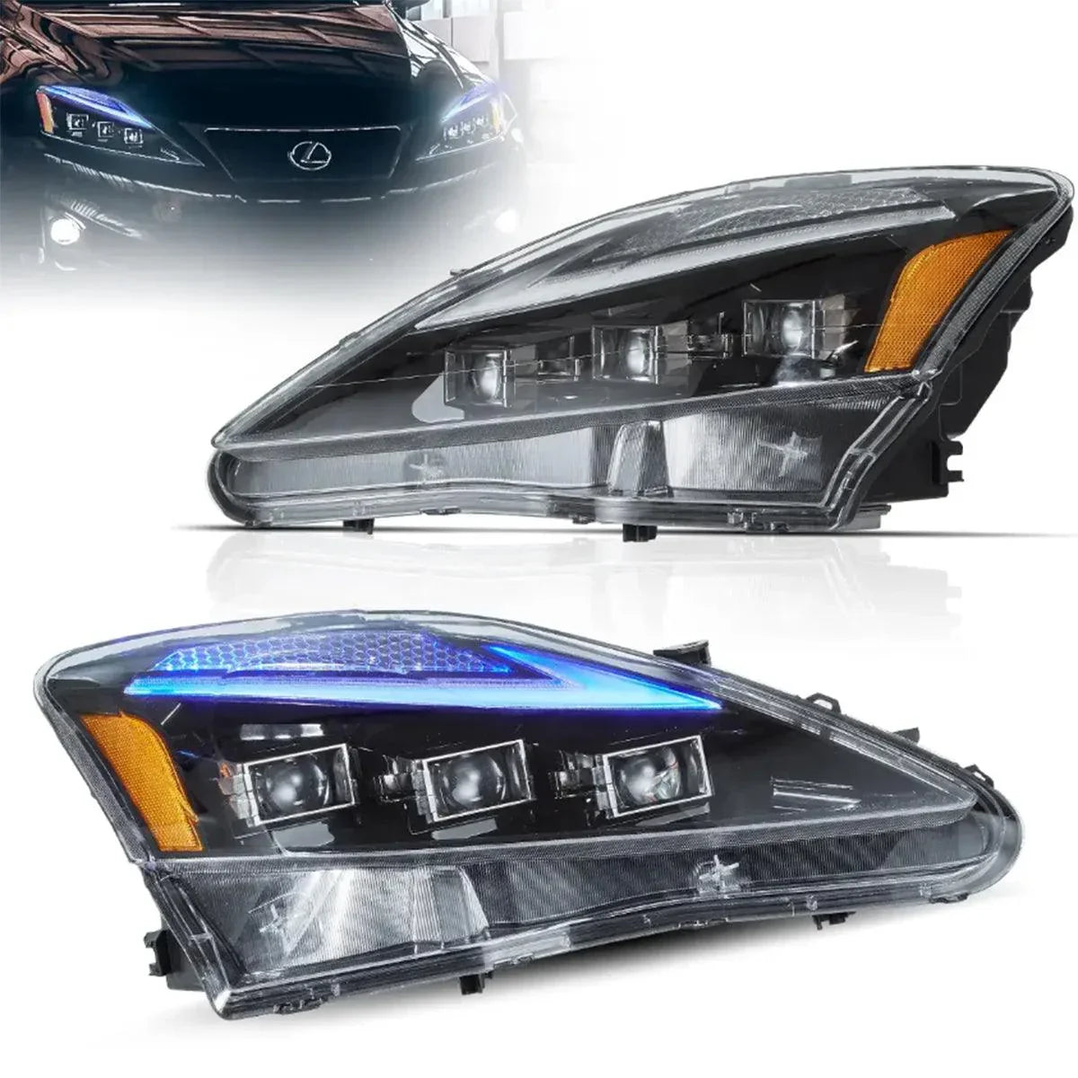 LED bloc optique avant Matrix Projector avec Blue DRL pour 2006-2012 Lexus IS250/IS250C/IS350/IS220d & 2008-2014 ISF(XE20) –…