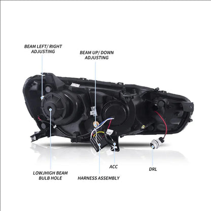 LED bloc optique avant projecteur double faisceau avec Demon Eyes noir pour 2008-2017 Mistubishi Lancer 9th Gen Evo X GSR