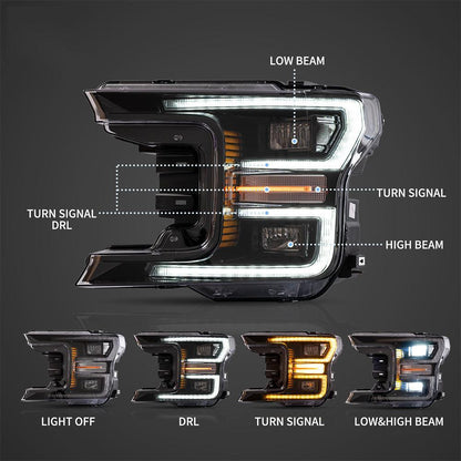 LED bloc optique avant projecteur double faisceau avec Start-up Animation noir/chromé pour 2018–2020 Ford F150 13th Gen – vue